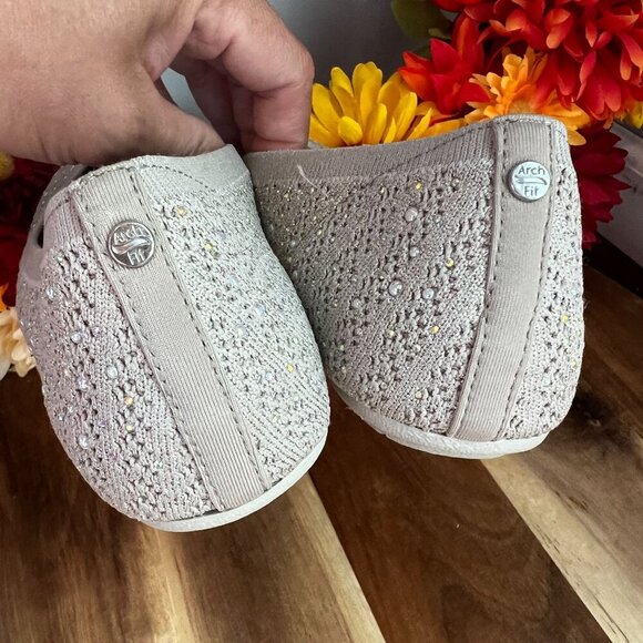 Skechers Womens Arch Fit Cleo - Glitzy Sky Flats Sz 6 in Taupe Textile/Synthetic - Picture 6 of 10